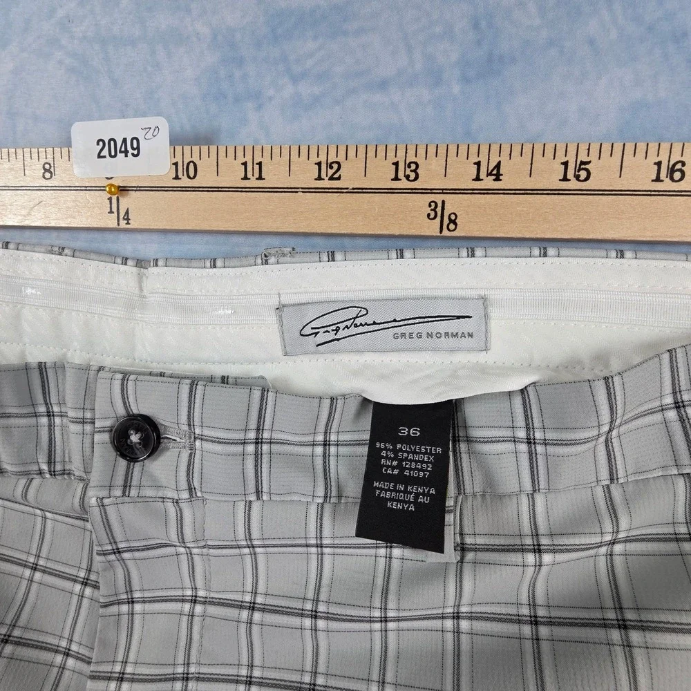 Greg Norman Mens Grey Plaid Golf Shorts Size 36 Performance‎ Stretch Shark Logo